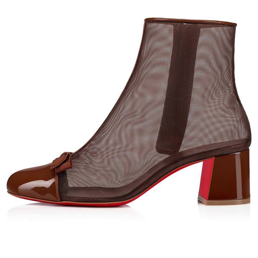 Women's Christian Louboutin Checkypoint Booty 55mm Patent Booties - Nude 7 [4758-609]